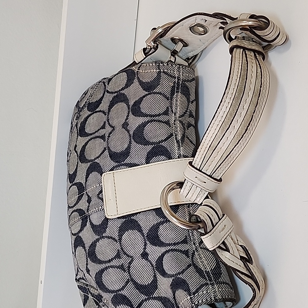 Coach Y2K Soho shoulder bag monogram canvas buckle closure braided strap Navy - Picture 11 of 16